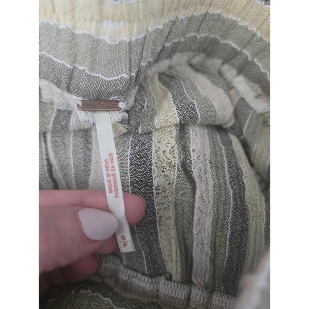 Free People Jones Beach Womens Striped Wide Leg Cotton Pants Green Cream‎ Small - Picture 7 of 10